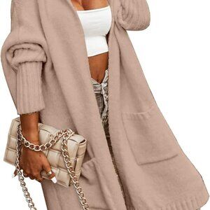 Womens Long Cardigans Cable Knitted Open Front Oversized Hooded Outerwear Sweate